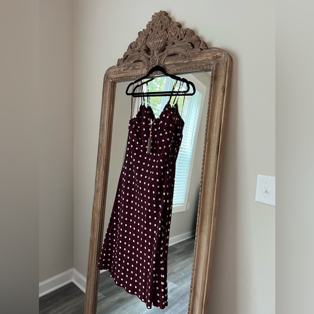 New Skies Are Blue Burgundy polka dot Slip midi dress medium